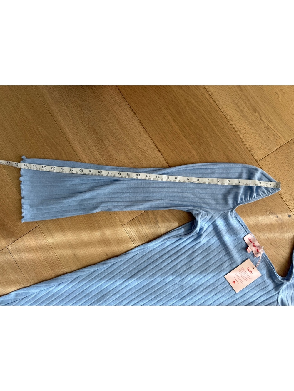 Lisa Says Gah Roya Ribbed Midi Dress Light Blue Size XS NWT Long Sleeve - Picture 10 of 11